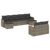 9 Piece Garden Sofa Set with Cushions Grey Poly Rattan - Front View