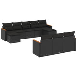 10 Piece Garden Sofa Set with Cushions Black Poly Rattan - Front View