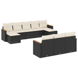 10 Piece Garden Sofa Set with Cushions Black Poly Rattan - Front View
