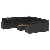 12 Piece Garden Sofa Set with Cushions Black Poly Rattan - Front View