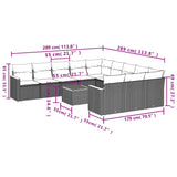 12 Piece Garden Sofa Set with Cushions Grey Poly Rattan - Side View