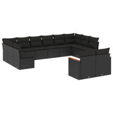 12 Piece Garden Sofa Set with Cushions Black Poly Rattan - Front View