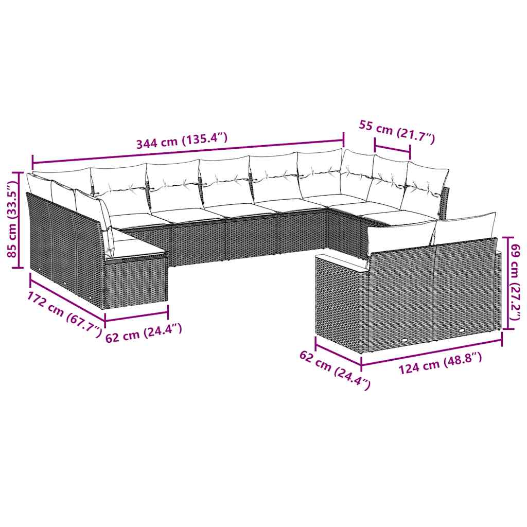 12 Piece Garden Sofa Set with Cushions Black Poly Rattan