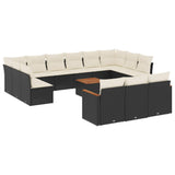 14 Piece Garden Sofa Set with Cushions Black Poly Rattan - Front View