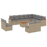 13 Piece Garden Sofa Set with Cushions Beige Poly Rattan - Front View