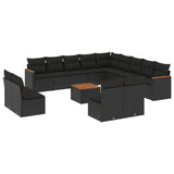 14 Piece Garden Sofa Set with Cushions Black Poly Rattan - Front View