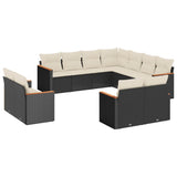 11 Piece Garden Sofa Set with Cushions Black Poly Rattan - Front View