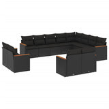 12 Piece Garden Sofa Set with Cushions Black Poly Rattan - Front View