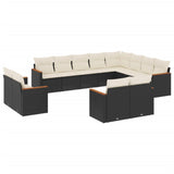12 Piece Garden Sofa Set with Cushions Black Poly Rattan - Front View