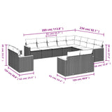 12 Piece Garden Sofa Set with Cushions Black Poly Rattan - Side View
