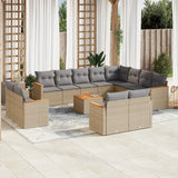 13 Piece Garden Sofa Set with Cushions Beige Poly Rattan