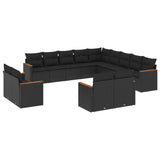 13 Piece Garden Sofa Set with Cushions Black Poly Rattan - Front View