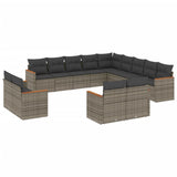 13 Piece Garden Sofa Set with Cushions Grey Poly Rattan - Front View