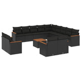 14 Piece Garden Sofa Set with Cushions Black Poly Rattan - Front View