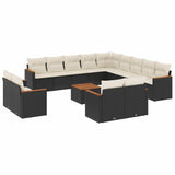 14 Piece Garden Sofa Set with Cushions Black Poly Rattan - Front View