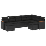 9 Piece Garden Sofa Set with Cushions Black Poly Rattan - Front View