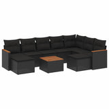 10 Piece Garden Sofa Set with Cushions Black Poly Rattan - Front View