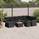 10 Piece Garden Sofa Set with Cushions Black Poly Rattan