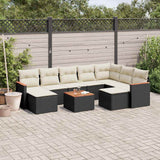 10 Piece Garden Sofa Set with Cushions Black Poly Rattan