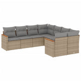8 Piece Garden Sofa Set with Cushions Beige Poly Rattan - Front View