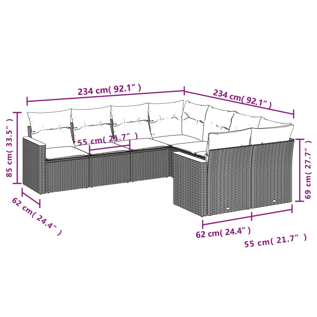 8 Piece Garden Sofa Set with Cushions Beige Poly Rattan
