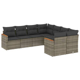 8 Piece Garden Sofa Set with Cushions Grey Poly Rattan - Front View