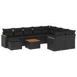 11 Piece Garden Sofa Set with Cushions Black Poly Rattan - Front View