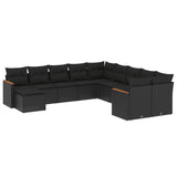 11 Piece Garden Sofa Set with Cushions Black Poly Rattan - Front View