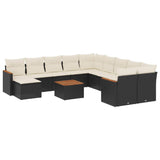 12 Piece Garden Sofa Set with Cushions Black Poly Rattan - Front View