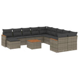 12 Piece Garden Sofa Set with Cushions Grey Poly Rattan - Front View