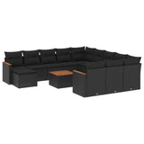 13 Piece Garden Sofa Set with Cushions Black Poly Rattan - Front View