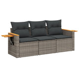 3 Piece Garden Sofa Set with Cushions Grey Poly Rattan - Front View