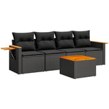 5 Piece Garden Sofa Set with Cushions Black Poly Rattan - Front View