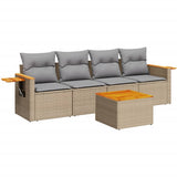 5 Piece Garden Sofa Set with Cushions Beige Poly Rattan - Front View