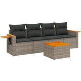 5 Piece Garden Sofa Set with Cushions Grey Poly Rattan - Front View