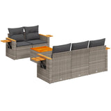 6 Piece Garden Sofa Set with Cushions Grey Poly Rattan - Front View