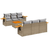 7 Piece Garden Sofa Set with Cushions Beige Poly Rattan - Front View