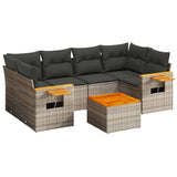 7 Piece Garden Sofa Set with Cushions Grey Poly Rattan - Front View