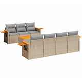8 Piece Garden Sofa Set with Cushions Beige Poly Rattan - Front View