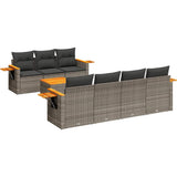 8 Piece Garden Sofa Set with Cushions Grey Poly Rattan - Front View