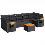 8 Piece Garden Sofa Set with Cushions Black Poly Rattan - Front View