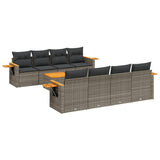 9 Piece Garden Sofa Set with Cushions Grey Poly Rattan - Front View
