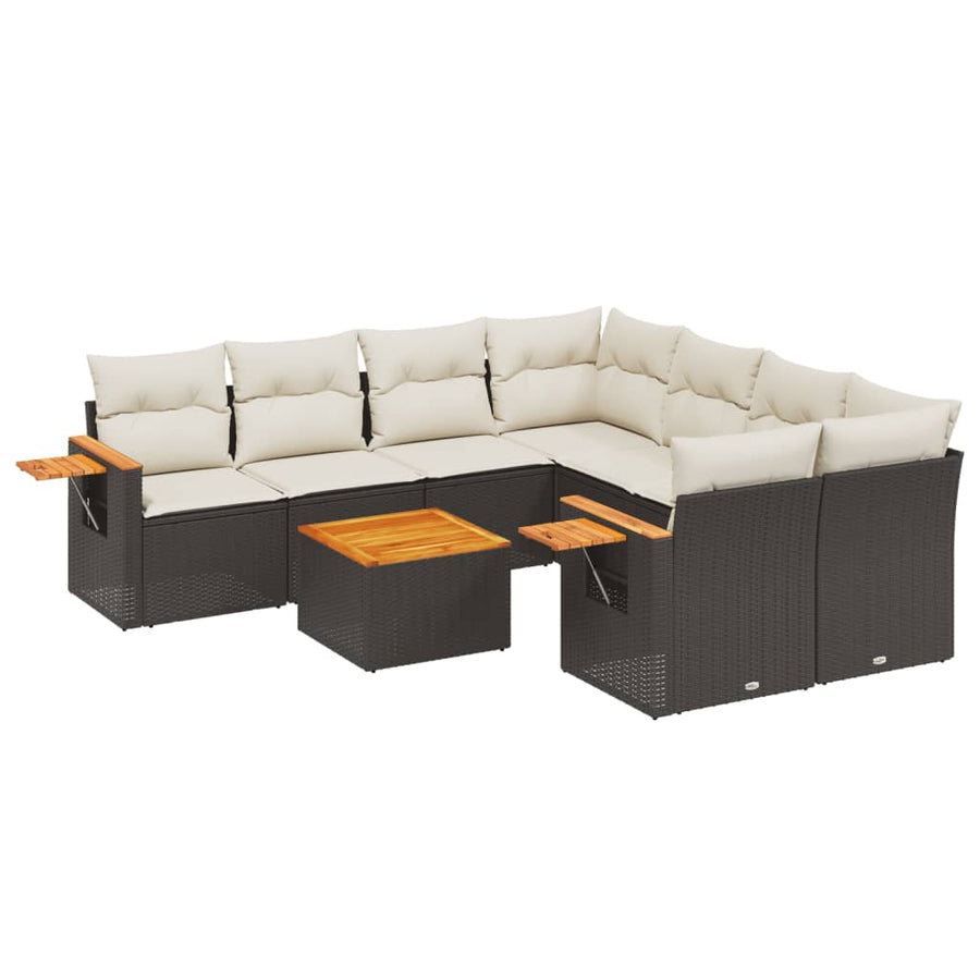 9 Piece Garden Sofa Set with Cushions Black Poly Rattan