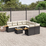 9 Piece Garden Sofa Set with Cushions Black Poly Rattan