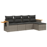 5 Piece Garden Sofa Set with Cushions Grey Poly Rattan - Front View