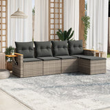 5 Piece Garden Sofa Set with Cushions Grey Poly Rattan