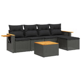 6 Piece Garden Sofa Set with Cushions Black Poly Rattan - Front View