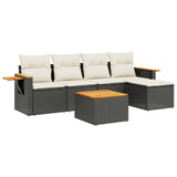 6 Piece Garden Sofa Set with Cushions Black Poly Rattan - Front View