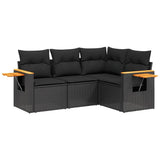 4 Piece Garden Sofa Set with Cushions Black Poly Rattan - Front View