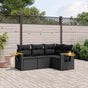 4 Piece Garden Sofa Set with Cushions Black Poly Rattan